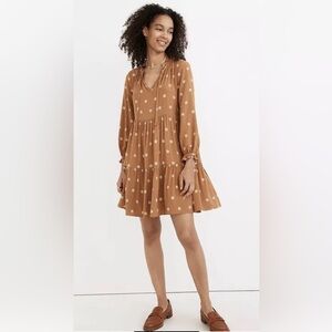 Madewell Medium Tie-Neck Tiered Mini Dress in Bloom Dot ND169
